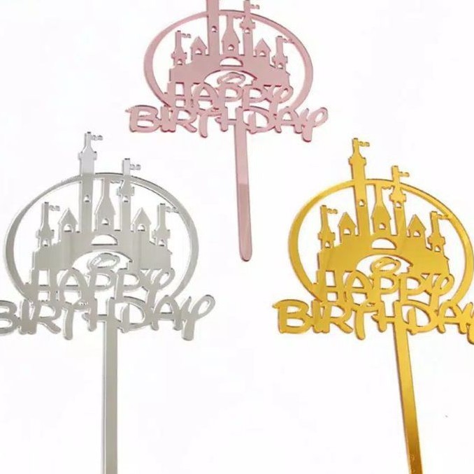 Topper Cake Happy Birthday Castle Princess Disney Akrilik