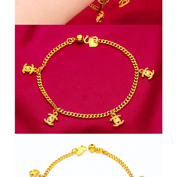 Gelang Desain Bunga Love Chanel Bahan Emas Plated 24K Gaya Bangkok Untuk Wanita