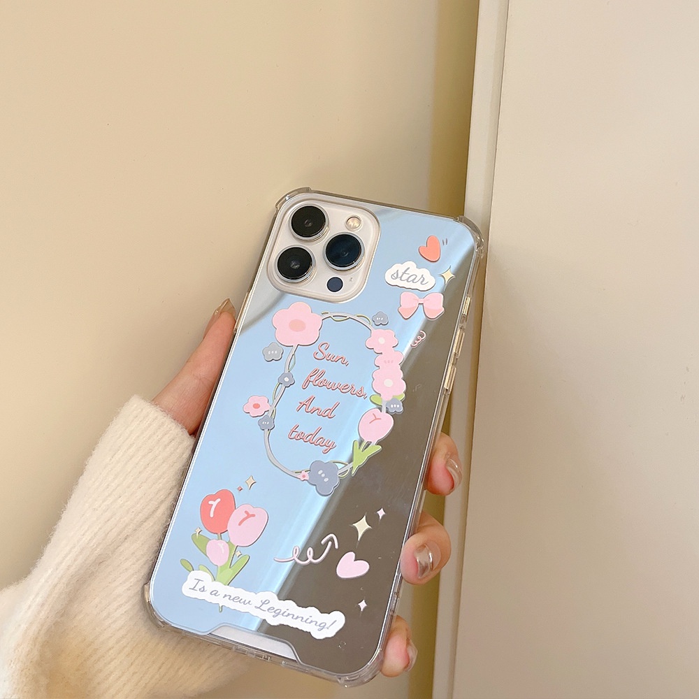 IPHONE Tulip Shockproof Phone Cover Wanita Make Up Mirror Pelindung Case Untuk Iphone7 8 PLUS X XR XS 11 12 13 14 MINI PRO MAX SE 2020