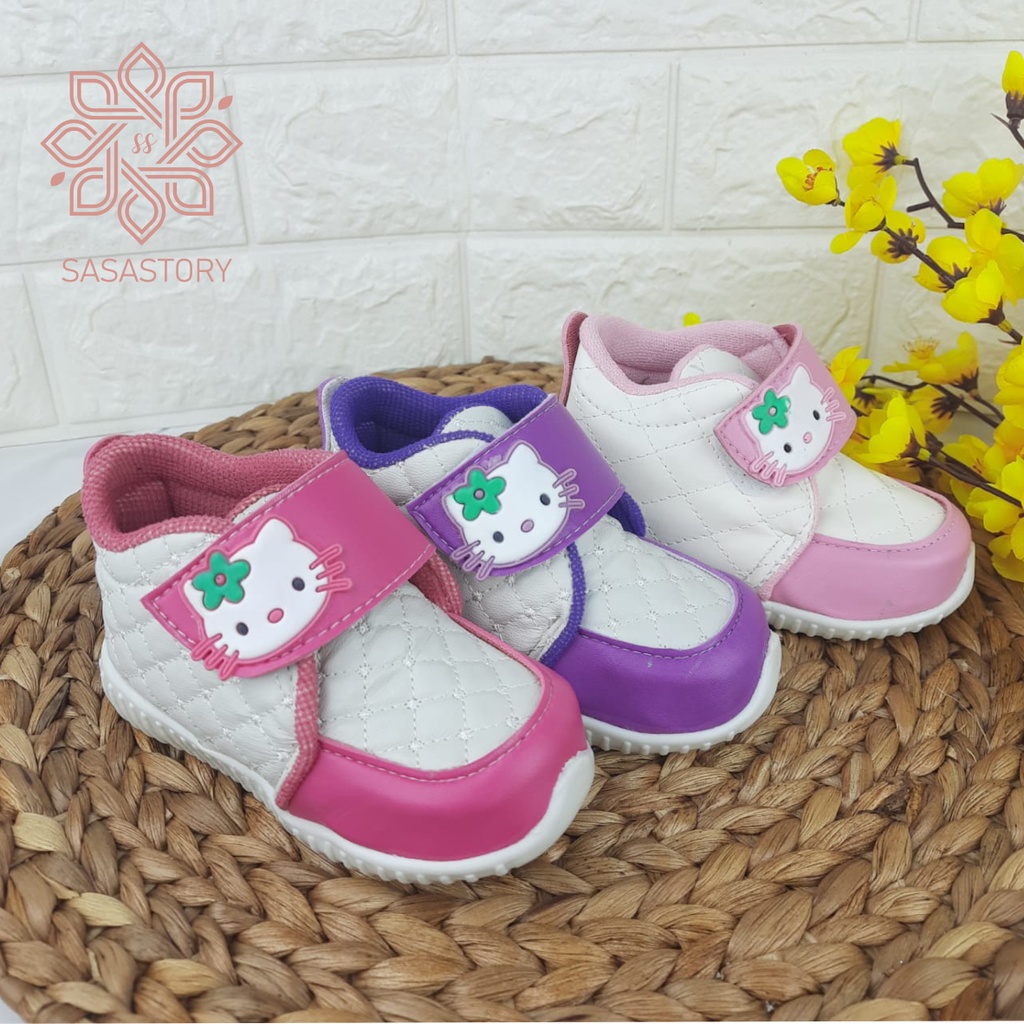 Sasastory Sepatu Sneaker Pesta Anak Perempuan Usia 1 2 3 Tahun Kucing Pink Fanta Ungu CA18