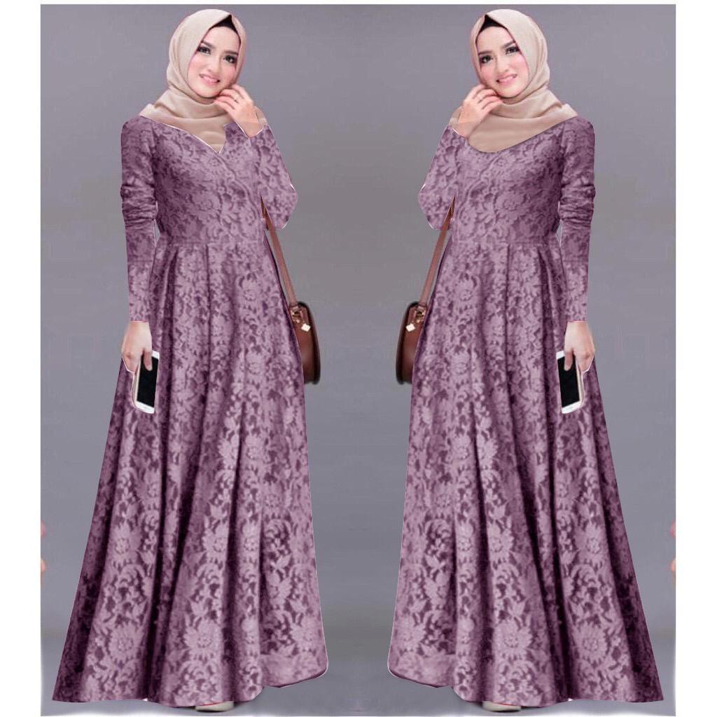 Leza Gamis Terbaru Maxi Dress Full Brukat Remaja Dewasa Wanita Terbaru - Size M L XL