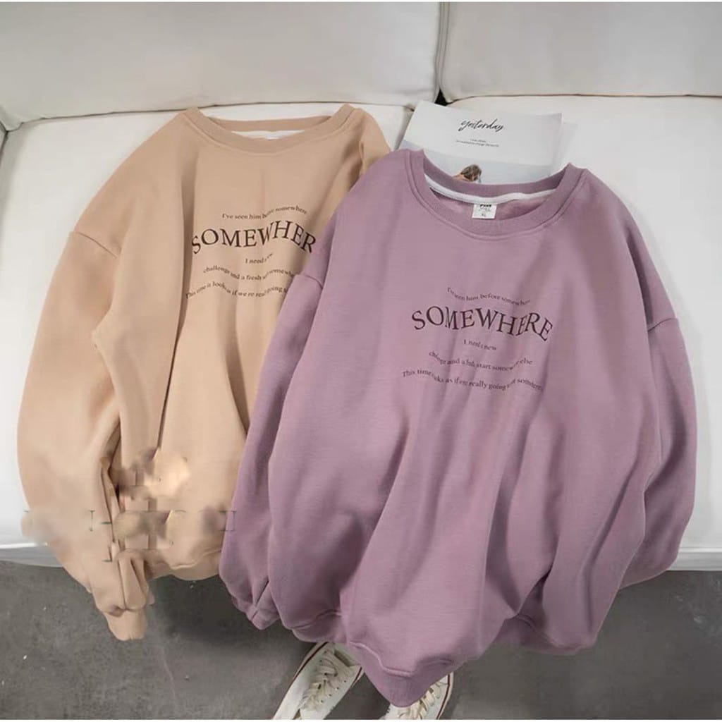 SWEATER OVERSIZE WANITA SOMEWHERE CREWNECK SWEATER WANITA PRIA SWITER SWETER MURAH