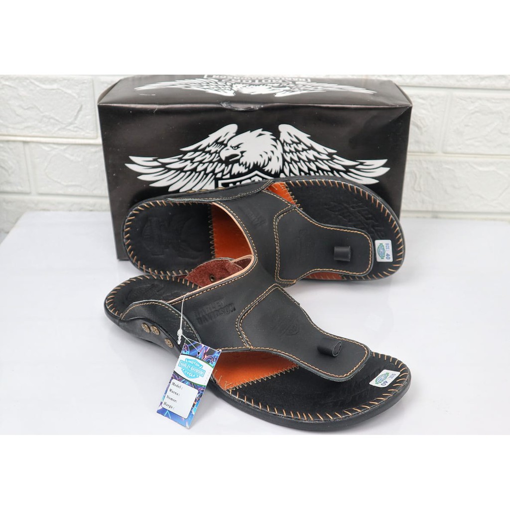 Terbaru Sandal Pria Kulit Sapi Asli Harley Davidson Real Leather Cow Sendal Jepit Pareas Casual Pria