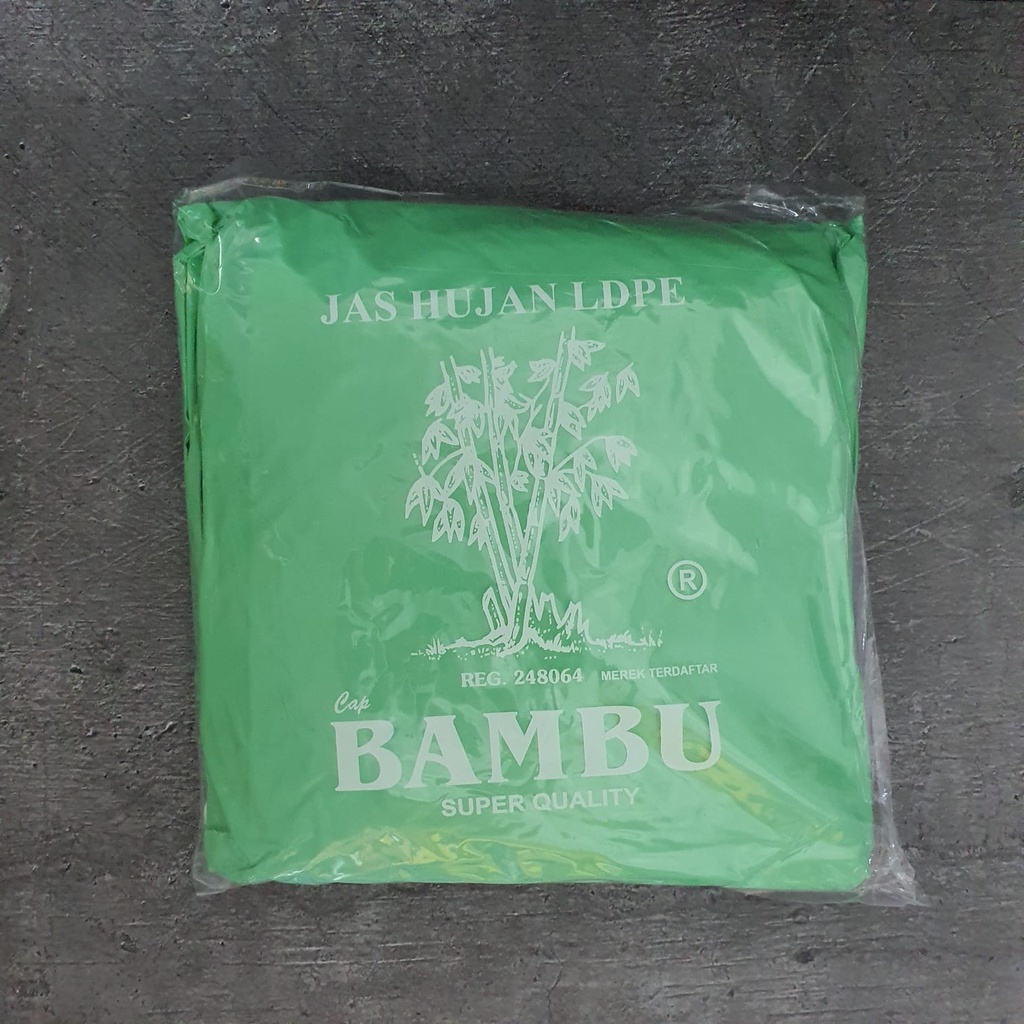 JAS HUJAN SETELAN BAJU CELANA BAMBU PLASTIK LDPE LENGAN PANJANG MERK BAMBU BAHAN TEBAL