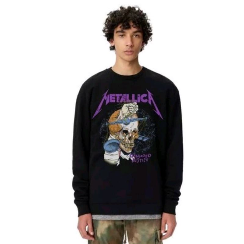 Crewneck Sweater Pia Wanita Metallica Damage Justice Hitam Black Free Paper Bag