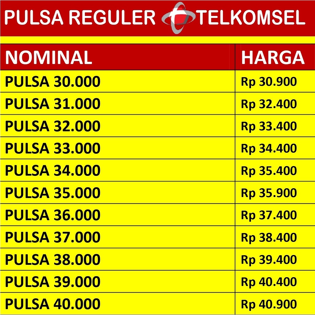 PULSA TELKOMSEL TERMURAH REGULER Simpati As Loop 30k 31k 32k 33k 34k 35k 36k 37k 38k 39k 40k