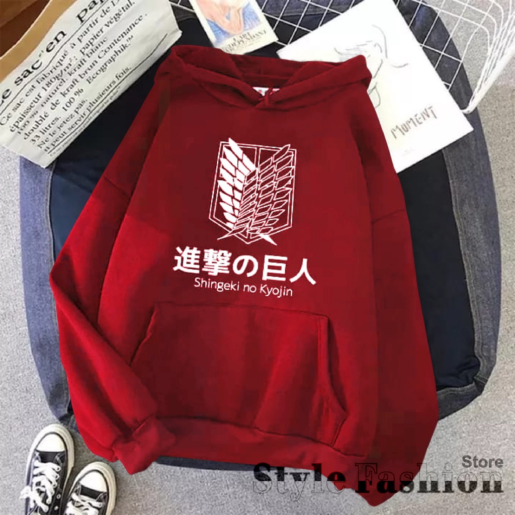 FenishaStore SHINGEKI NO KYOJIN Sweater Hoodie Wanita Korea Style Attack On Titan Aot Anime SIZE M-L-XL-XXL UNISEX