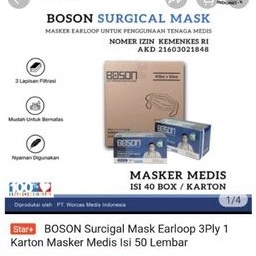 masker boson surgical/medis 3ply.1karton ~ 40box