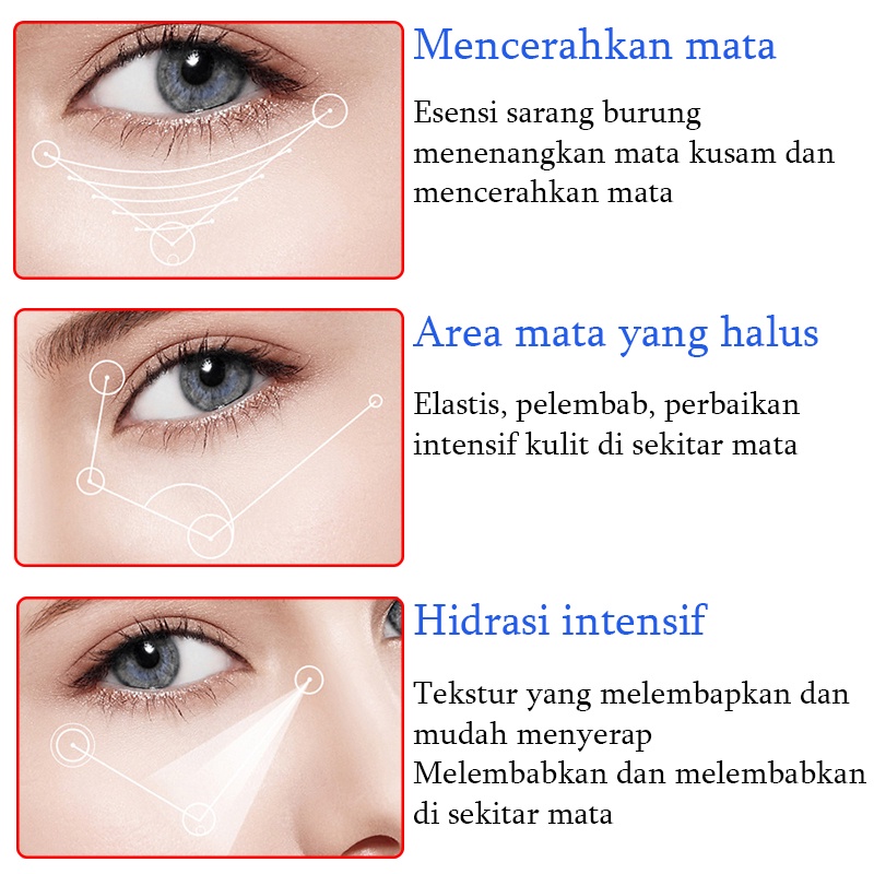 Krim mata Krim mata panda Eye cream Cream mata panda Dark circle eye cream Menyehatkan area mata Lembut dan halus Menyamarkan garis mata dan lingkaran hitam Meringankan kantung mata dan butiran lemak Kurangi efek cahaya biru