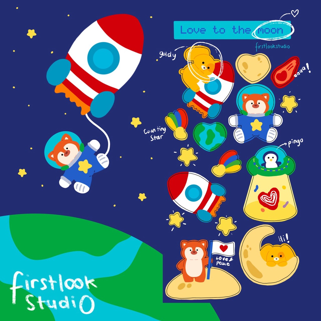

[firstlookstudio] Love you to the Moon Sticker Sheet | sticker journal | deco sticker | polco sticker