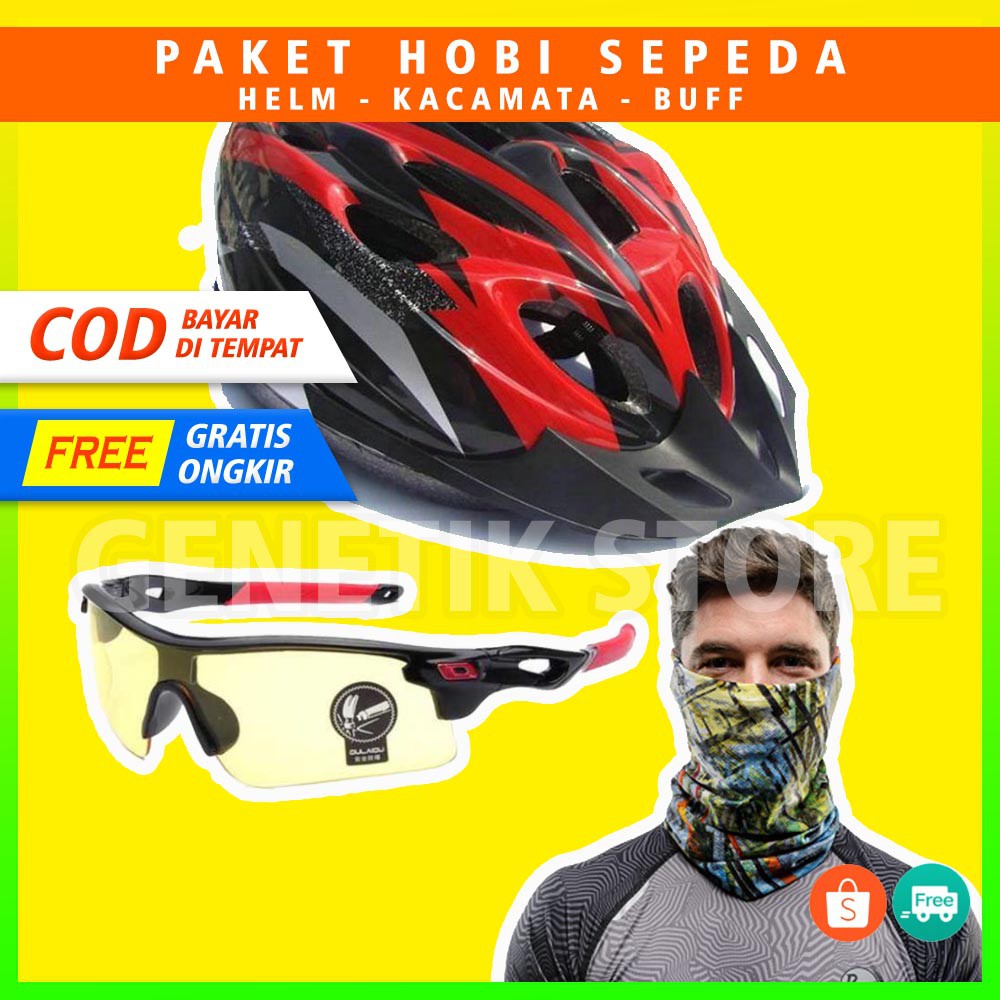 Paket Hobi Sepeda - Helm Sepeda - Kacamata Sepeda - Buff