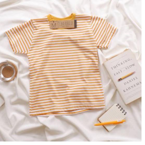 YLM Bajubaja stripe tee little yellow junior / kaos anak salur kecil belang kuning mustard cotton 30