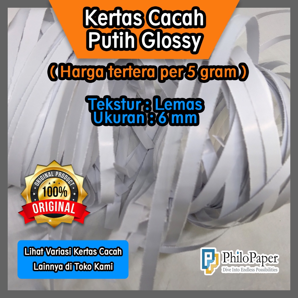 

Kertas Cacah ~ Permukaan Glossy Kilap Putih Bahan Lemas / Kertas Serut Glosy / Isian Hampers