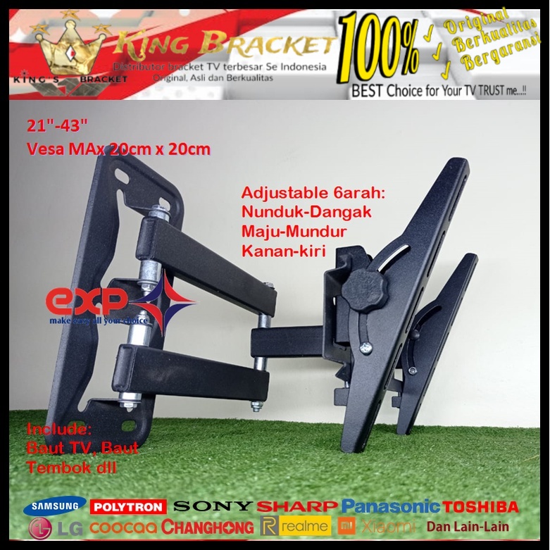 Bracket TV PANASONIC 14 s/d 43 inch 6 ARAH FULL BESI SUPER KOKOH GARANSI 100% ORI