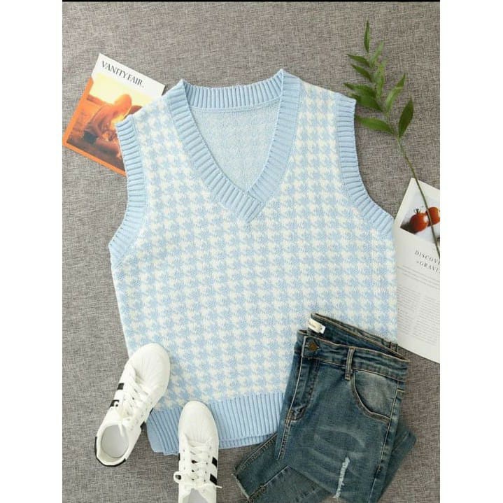 NEWWW!!! SWEATER HOUNDSTOOTH VEST- rompi korea - rompi