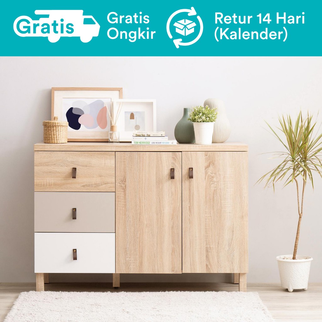 Dekoruma Runa Lemari Kabinet Kayu Olahan dan Lemari Laci 3 Susun atau Bufet Minimalis - Credenza