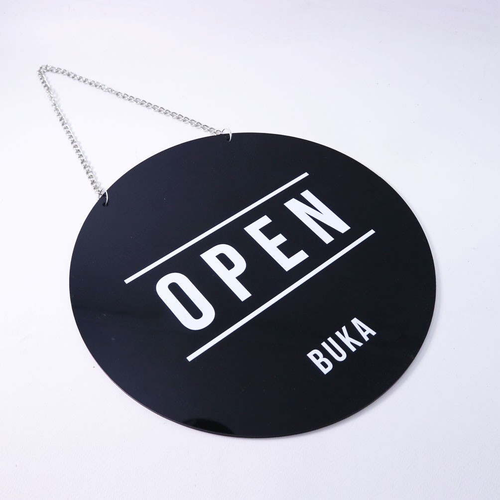 Open Closed Gantungan Sign Cafe Signage Akrilik Toko Restoran Papan Acrylic Board Buka Tutup Open Close Rantai Pintu