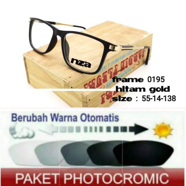 Frame Kacamata Pria Sporty 0195 + Lensa Photocromic, Anti Radiasi, Minus dan Anti UV