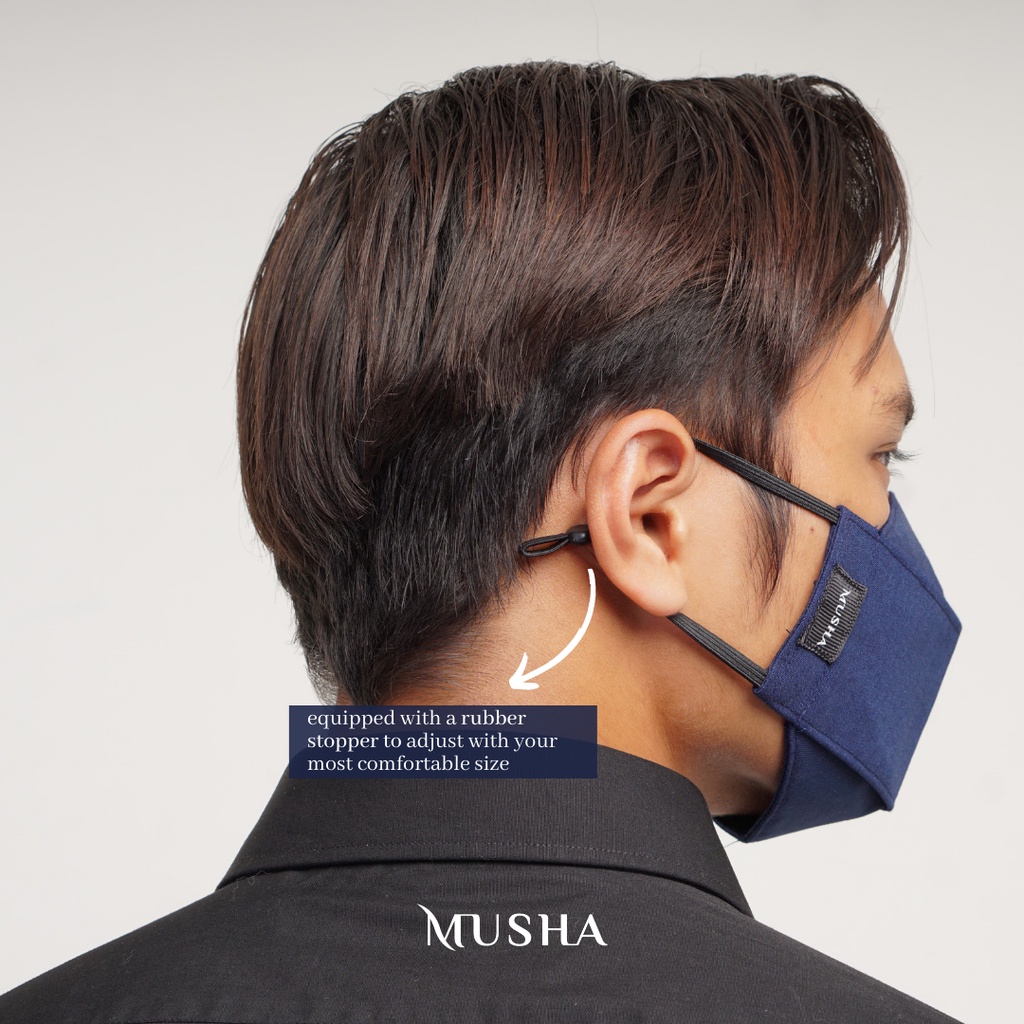 MUSHA 3D Mask - Navy | Masker Kain 3 Ply Earloop