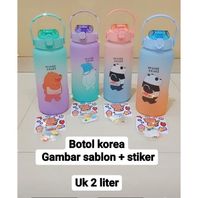 Botol minum gambar uk  2 liter pake stiker - botol viral korea