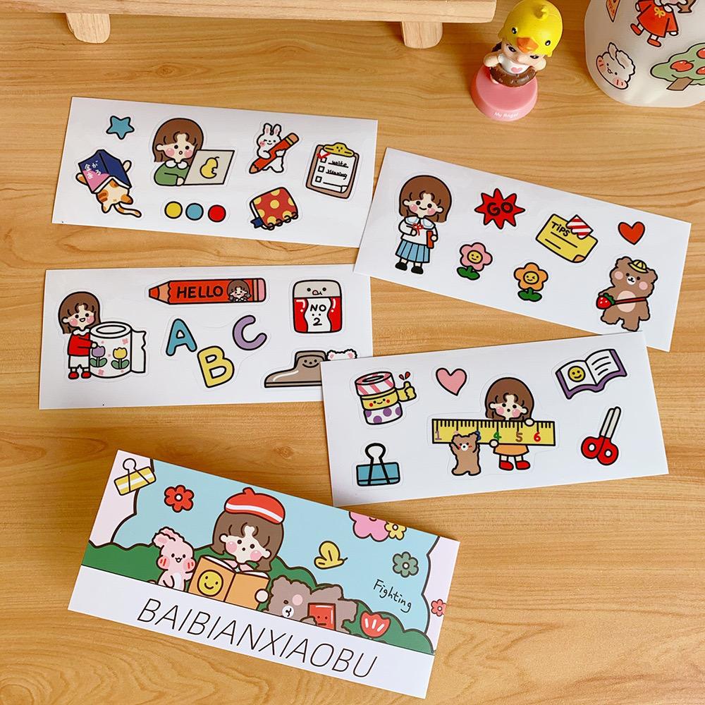 [littlecrab] Stiker 2d Tumblr Aesthetic Sticker PVC Korean Cute Girl Love Bear Stiker Lucu Dekorasi Gelas Diary DIY Ins Stationary Kit