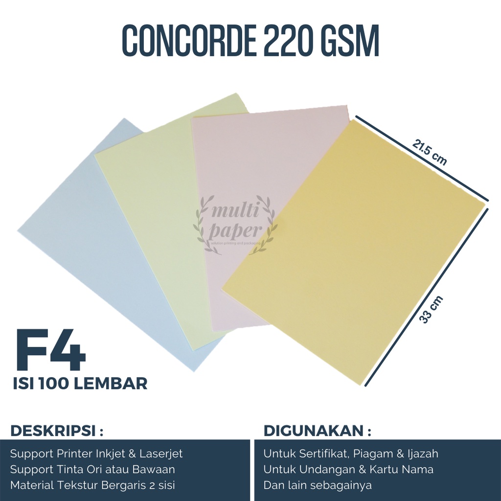 

Concorde F4 220 gr isi 100 lembar / Kertas Piagam F4 / Concorde F4