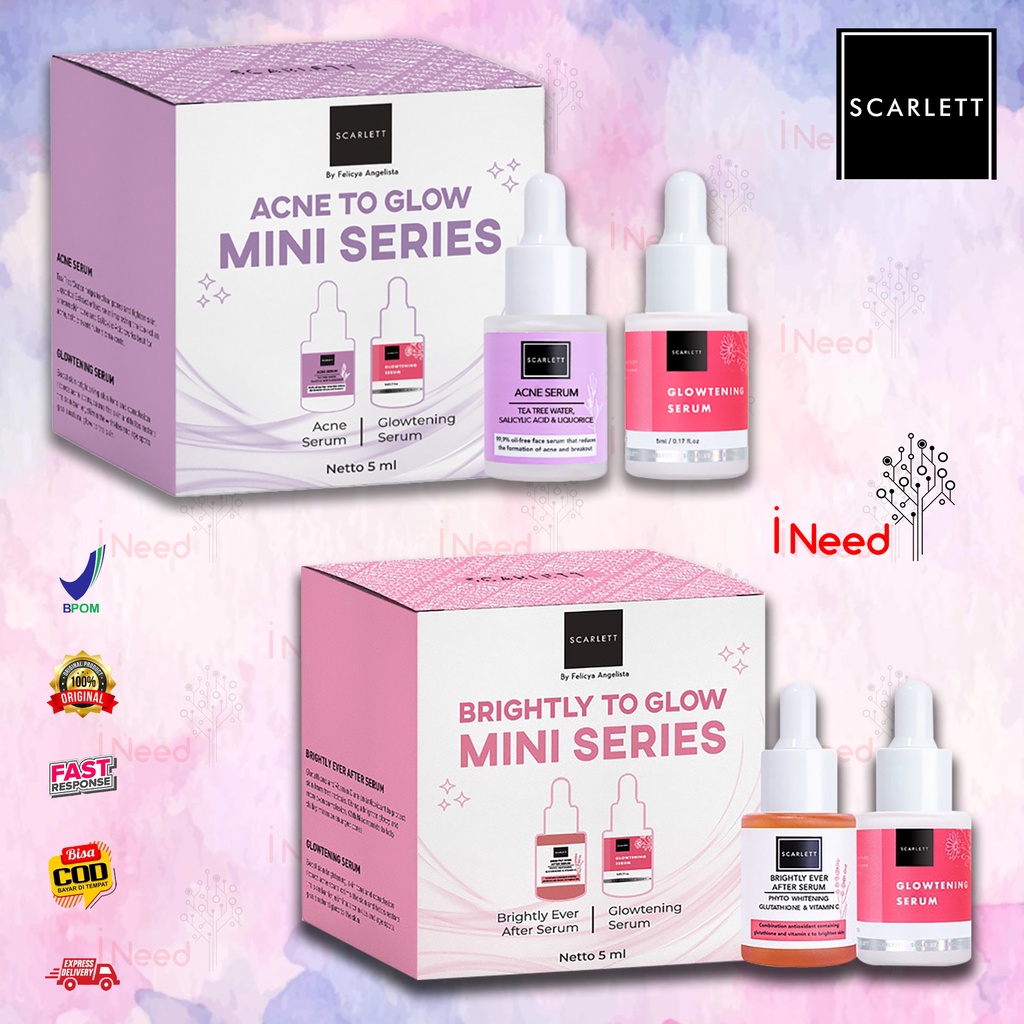 (INEED) Scarlett Whitening Brightly Acne to Glow Mini Series Paket Mini Scarlett Serum Brightly Acne BPOM