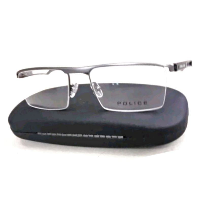 Kacamata Frame Minus Pria dan Wanita Police -C6 Gun Chrome Titanium Half Sporty Elegan
