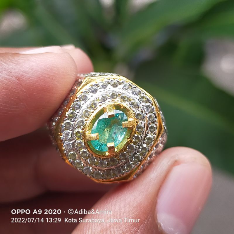 Zamrud Origin Colombia est Ring Perak Handmade Super mewah