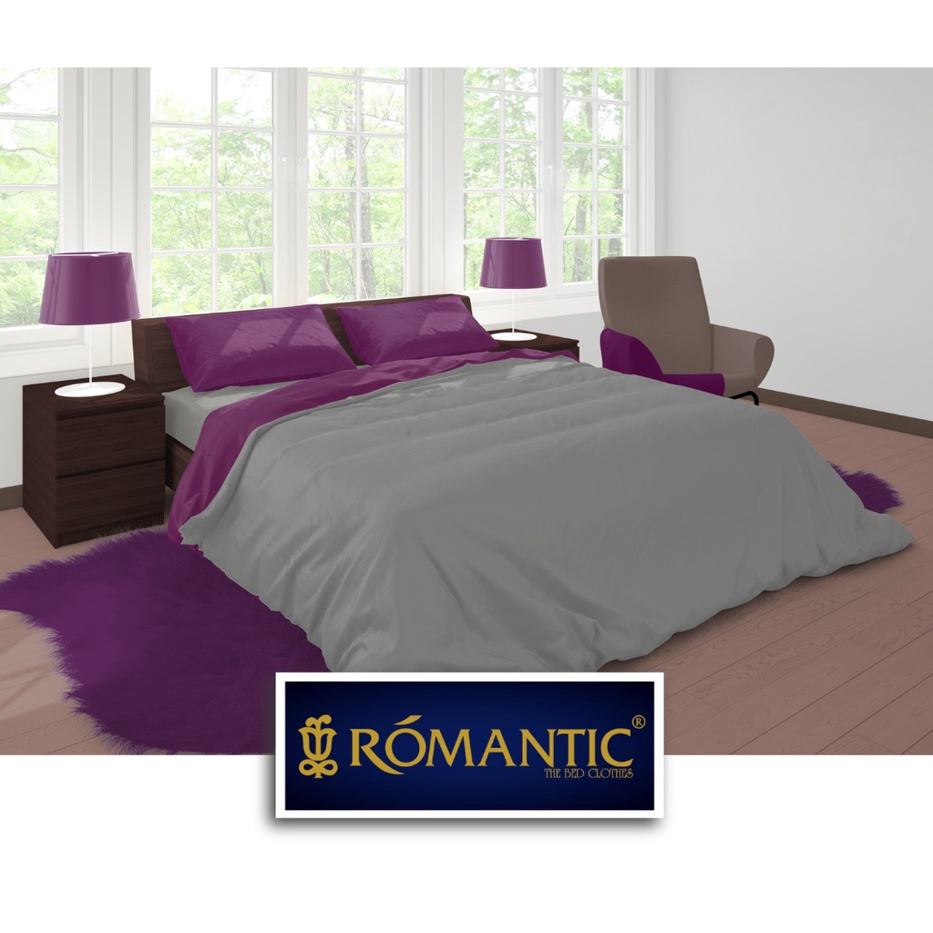 Two Tone Bedcover ROMANTIC Ungu Terong x Abu aesthetic Bandung