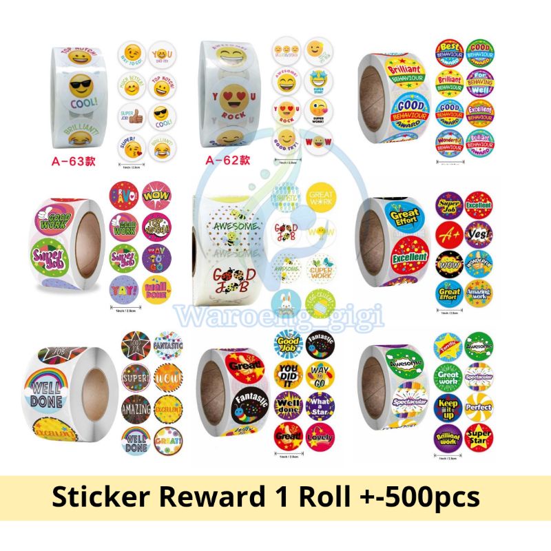 (1 Roll 500pcs) Mainan Edukasi Sticker Stiker Reward Untuk Anak Sekolah