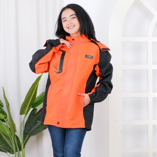Jaket Outdoor Kombinasi Waterproof Ssr Orange/Jaket Gunung Parasut/Jaket Hiking Parasut Wanita