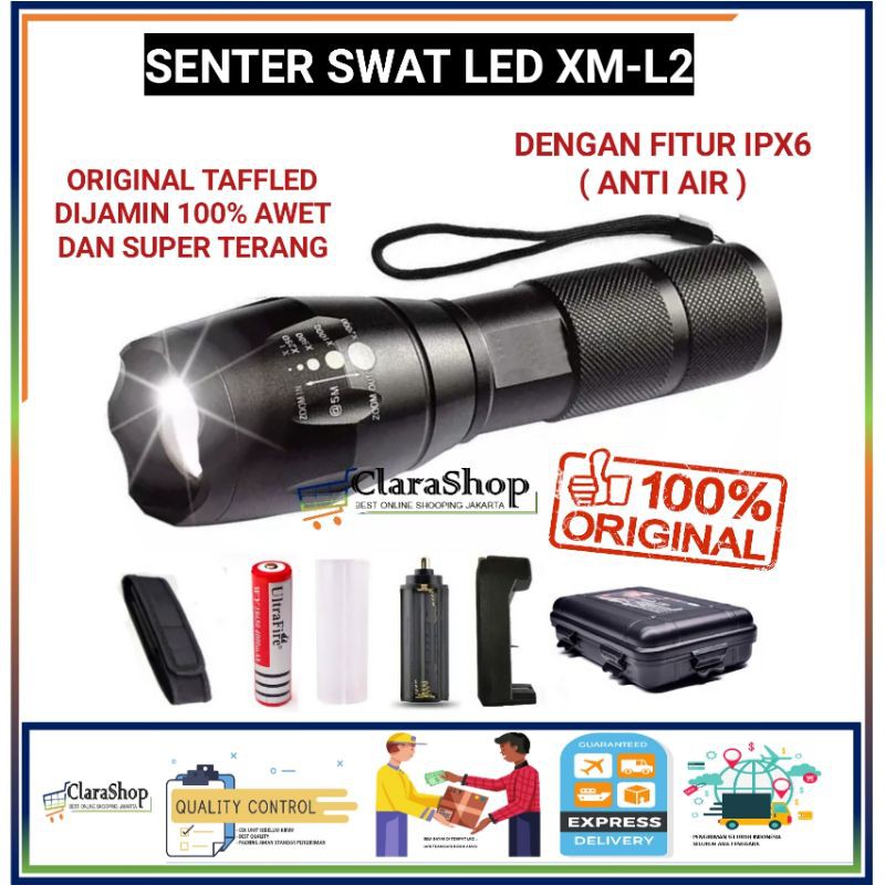 Senter LED Super Terang XM-L2 8000 Lumens Paket Senter Swat Terbaik Paling Laris