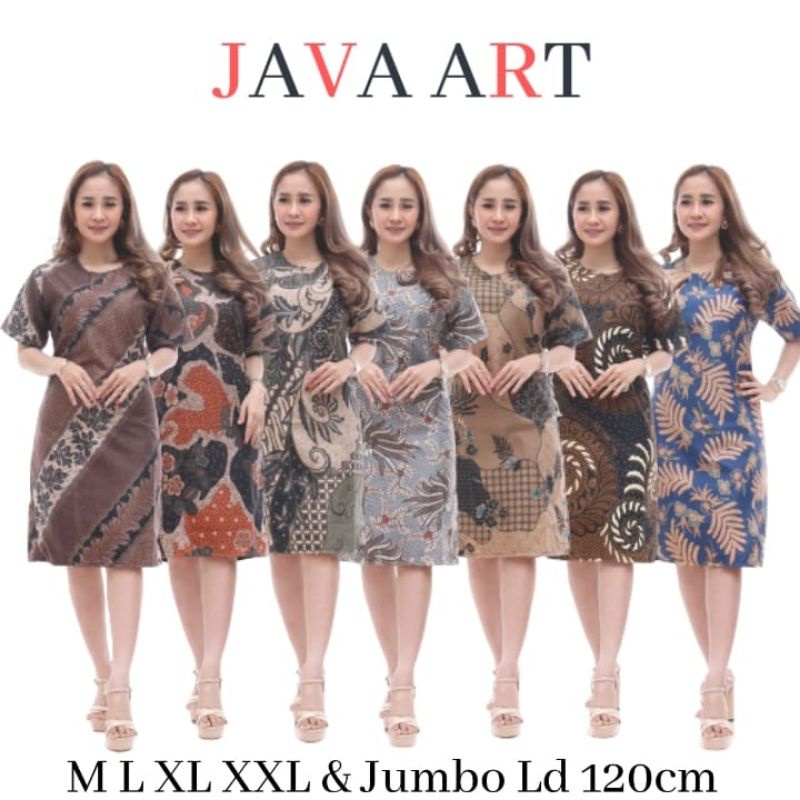 JAVA ART - BAJU DRESS WANITA MODERN MODEL TERBARU MOTIF BATIK LENGAN PENDEK SELUTUT PARTY NATAL SERA