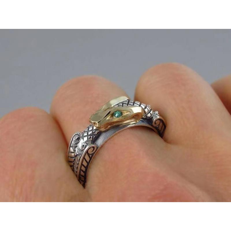 Cincin Bentuk Ular Warna Silver Gaya Punk Retro Untuk Pria Dan Wanita