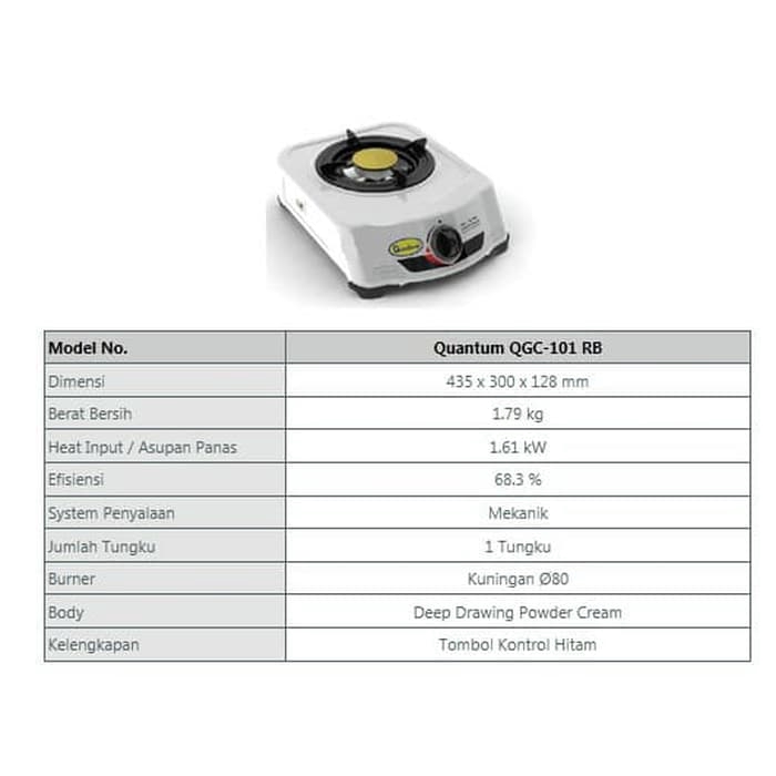 Kompor gas 1 tungku QUANTUM 101RB burner kuningan 101 RB