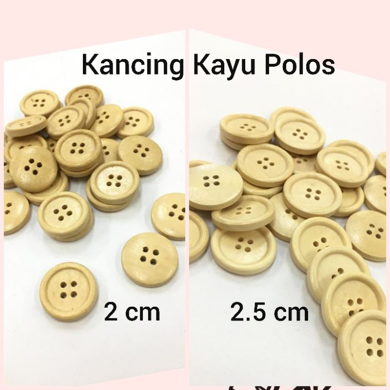 KANCING KAYU POLOS KREM 2.5 CM