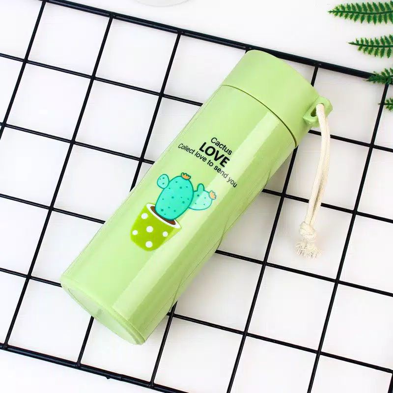 KEYSTORE- BOTOL MINUM KACA UNIK MOTIF CACTUS-Hijau