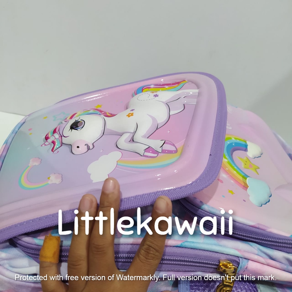 LK/Tas Ransel Sekolah Anak Embos Hardcase Unicorn Superhero Tutup TK SD Import