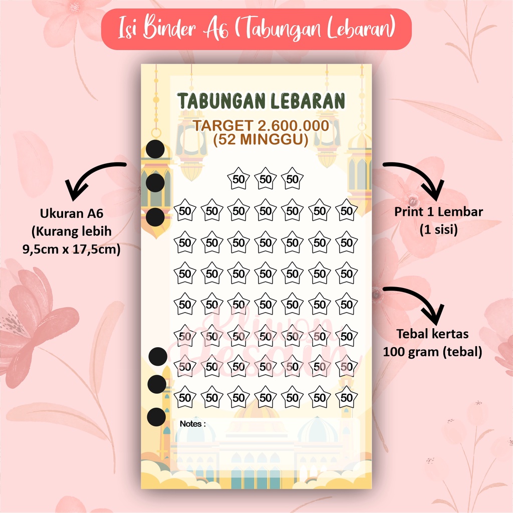 

isi kertas binder a6 ring 6 tabungan lebaran