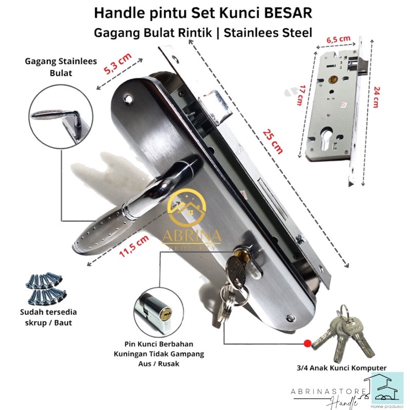 Handle set kunci ukuran besar 25cm body ongkel kunci pintu gagang pintu rumah minimalis