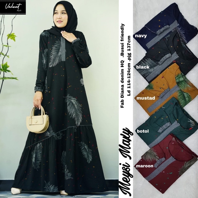 Gamis Wanita Calvin Jeans Diana Busui Tebal Melar Nyaman di Pakai Fane Levila Gamis Muslim Kekinian-MEYSI BLACK