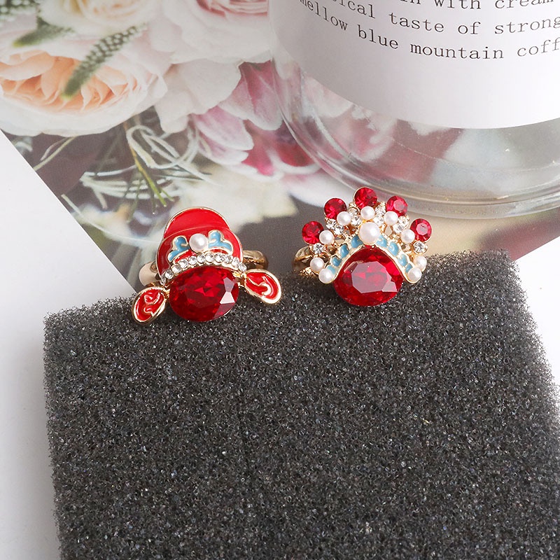 Cincin Desain Topeng Opera Cina Vintage Warna Merah Untuk Pasangan