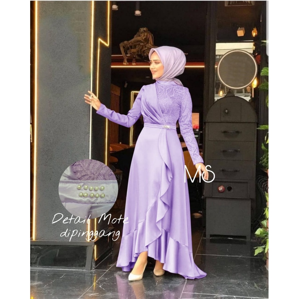 4 UKURAN M L XL XXL MAXY KALISTE FASHION MUSLIM PAKAIAN WANITA DRESS GAMIS MAXI BRUKAT VELVET MS ADA VIDEO REAL PICT