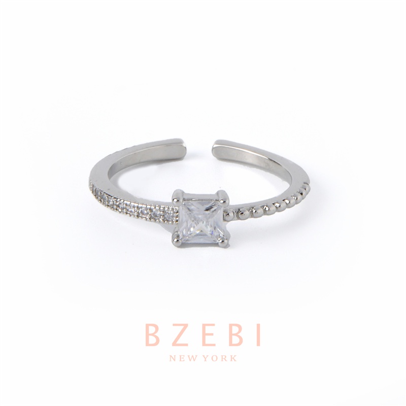 Bzebi Cincin Platinum 18k Model Terbuka Adjustable Desain Unik Hias Berlian Kotak 775r