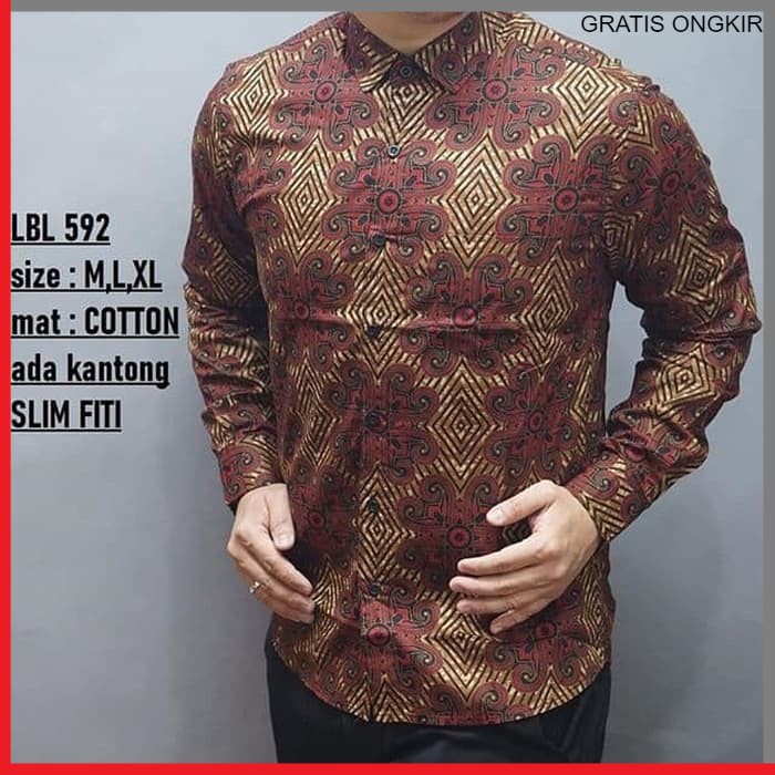 KEMEJA PRIA BATIK LENGAN PANJANG HEM BAHAN KATUN HALUS 40S LBL 592 BAJU MEWAH MODERN BY PENDEK JAKARTA PLATINUM