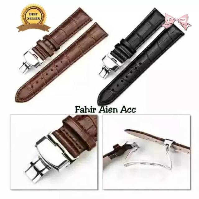 STRAP TALI JAM KULIT BUTTERFLY CLASP BUCKLE UKURAN 22MM LEATHER STRAP TALI KULIT BUTTERFLY CLASP BUC