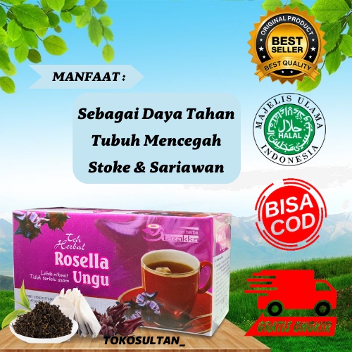 

Minuman Kesehatan Teh Celup Rosella Ungu Tazakka mengobati Stroke Jantung Sariawan Batuk daya tahan Original ASLI