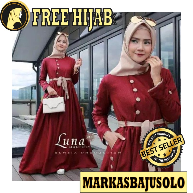 LUNA GAMIS BALOTELLI BUSUI RESLETING DEPAN / GAMIS SYARI MURAH BRUKAT PLISKET BROKAT JUMBO ANAK