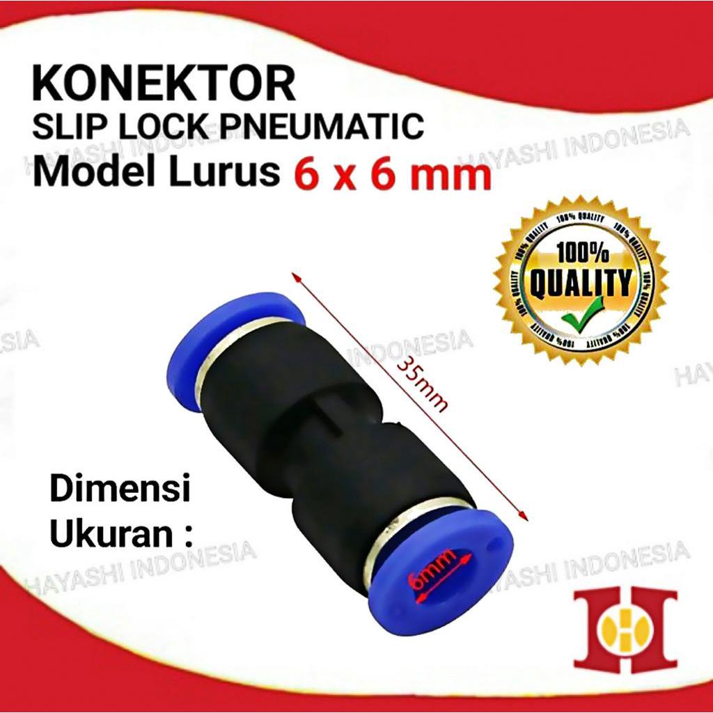 Konektor Slip Lock 6x6mm Lurus Fitting Pneumatic Irigasi-10pcs